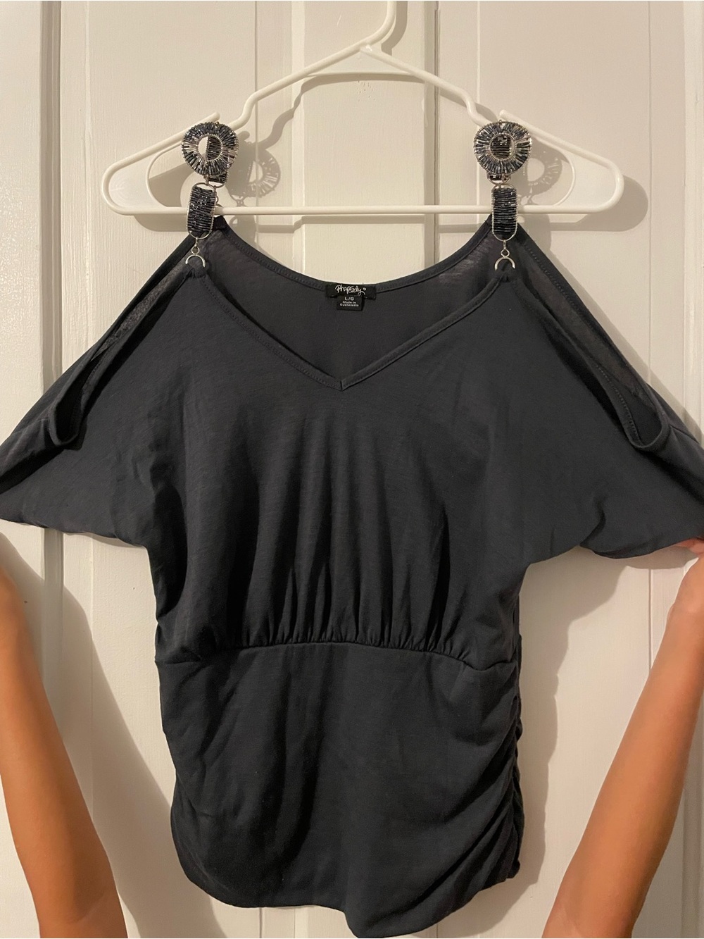 Rhapsody Black Cold-Shoulder V-Neck Top